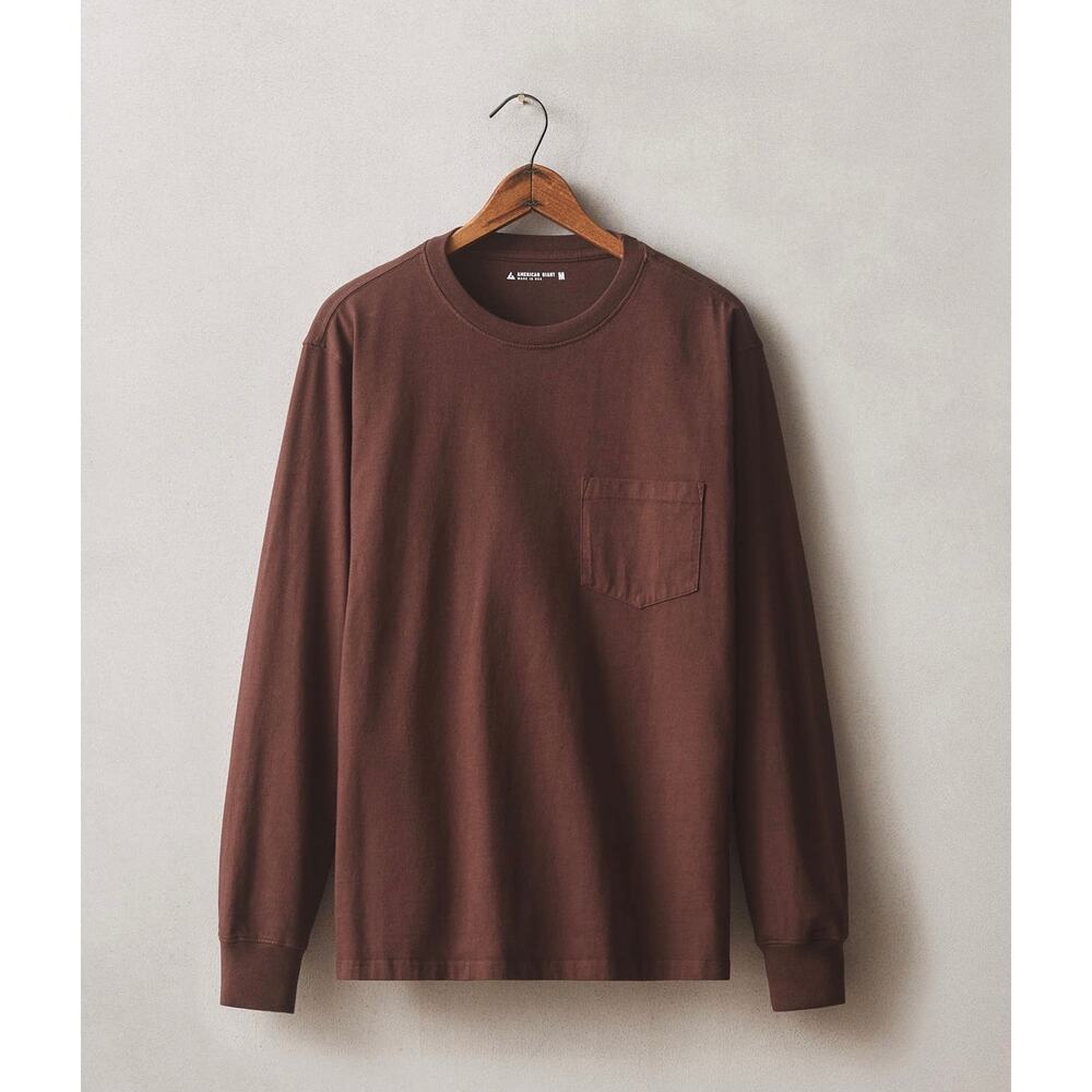 NWOT American Giant Men's Long Sleeve Cotton Pocket Tee Chicory Coffee Size XL